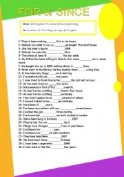 English Worksheet: for and since GRAMMAR WORKSHEET 2