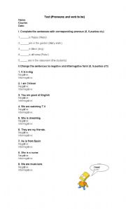 English Worksheet: test verb to be