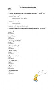 English worksheet: test verb to be