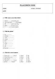 English Worksheet: placement test junior