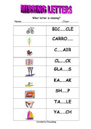 English Worksheet: Missing Letters..