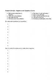 English worksheet: Past simple practice - forming negatives and questions