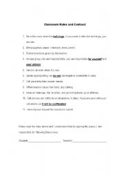 English Worksheet: Classroom Rules and Student/Teacher Contract