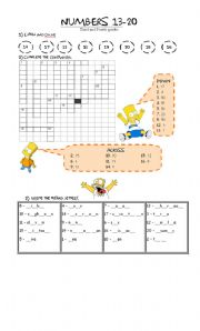 English Worksheet: Numbers 1-20 Simpsons