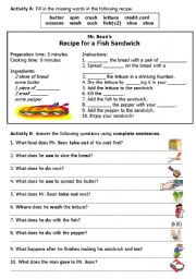 English Worksheet: Mr. Bean Makes a Sandwich Worksheet B