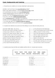 English Worksheet: Food, restaurant and cookong