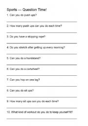 English worksheet: sports questions