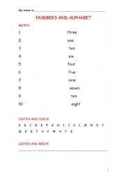English worksheet: NUMBRES AND ALPHABET