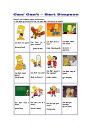 English Worksheet: CAN / CANT- Bart Simpson (short conversations)