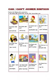 English Worksheet: Can/Cant - Homer Simpson (short conversations)