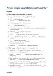English Worksheet: Present Simple tense: Helping Verbs and 