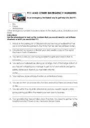 English Worksheet: Using the Phonebook-Emergency Numbers