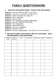 English worksheet: Family Questionnaire - Survey
