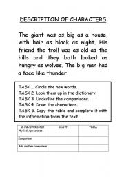 English Worksheet: Using comparisons to describe fantastic characters