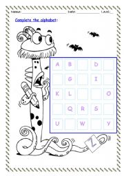 English Worksheet: COMPLETE THE ALPHABET