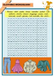 Clothing wordsearch