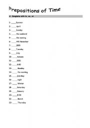 English worksheet: Prepositions of Time