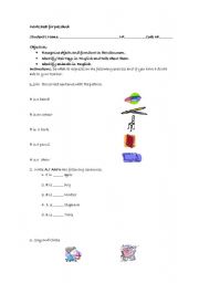English worksheet: classroom objects and color
