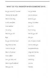 English worksheet: Social Phrases and Replies