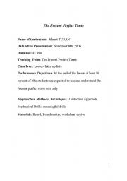 English Worksheet: lesson plan for present perfect tense