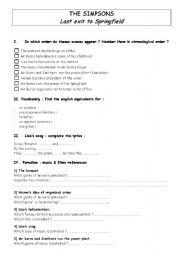 English Worksheet: The simpsons -Last exit to sPringfield