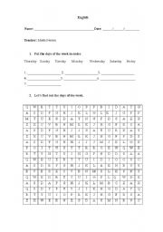 English worksheet: days of the week