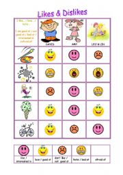 English Worksheet: like/love/hate & good at/ bad at/ interested in + gerund