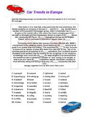 English Worksheet: Car Trends - A cloze activity