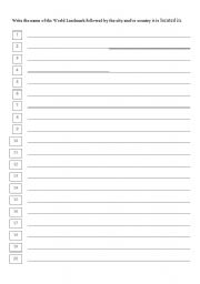 English Worksheet: World Landmarks 3 - Fill in the blanks and answer key
