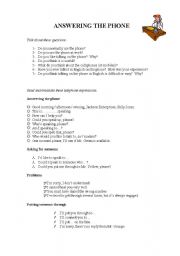 English Worksheet: ANSWERING THE PHONE