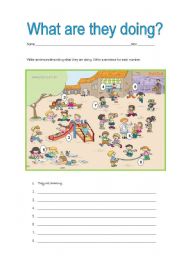 English Worksheet: what are they doing?