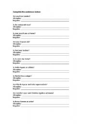 English worksheet: Verb to be