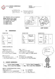 English Worksheet: WAS AND WERE