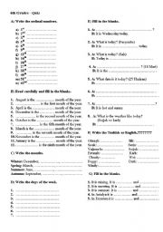 English Worksheet: Months, Days, Seasons (Quiz)