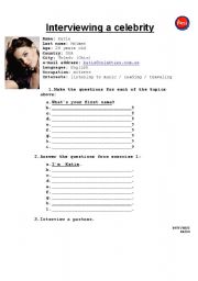 English Worksheet: Interview - celebrity