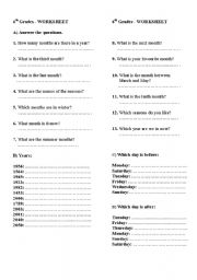 English Worksheet: Months, Years, Days (Worksheet)