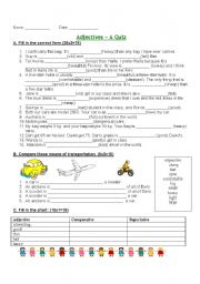 English Worksheet: Adjectives - comparative &superlative QUIZ