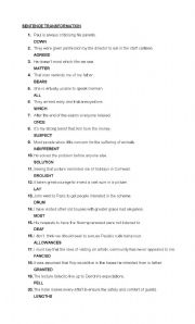 English Worksheet: Sentece transformation/ Multiple Choice and blank filling
