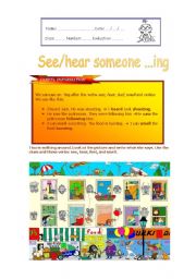 English Worksheet: See/Hear someone...ing 