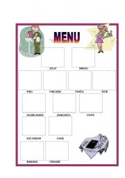 English Worksheet: menu