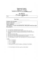 English Worksheet: 30-Day Journal