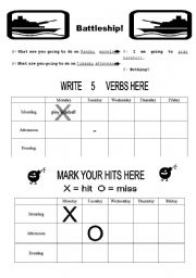 English Worksheet: Battleship be + going to