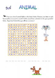 English worksheet: ANIMAL WORD SEARCH