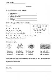 English worksheet: Hobbies exercise sheet