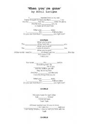 English Worksheet: song activity, When youre gone by Avril Lavigne