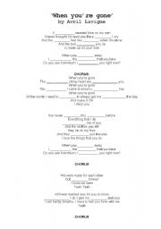 English worksheet: song activity, When youre gone by Avril Lavigne