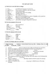 English worksheet: VOCABULARY QUIZ