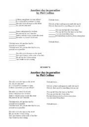 English Worksheet: activity on the song Another day in paradise, by Phil Collins