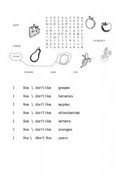 English worksheet: fruits