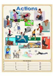 English Worksheet: Actions Picture Dictionary - Fill in the Blanks